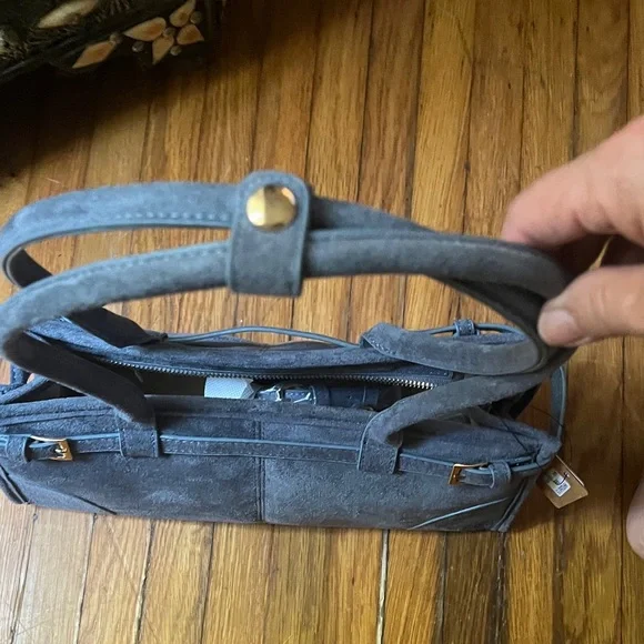 Blue Grey Vegan Suede East West Shoulder Bag - Picture 5 of 7